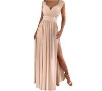 Damen Elegantes Geschlitztes Abendkleid Sexy äRmellos Bodenlanges Partykleid Niedrig Geschnittenes Hoch Tailliert Solide Ballkleid Cocktailkleid V-Ausschnitt Prom Maxikleid Frauen Umstandskleider
