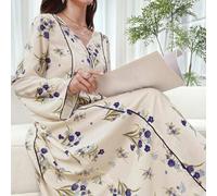 Damen elegantes langärmliges Kleid mit Blumendruck, Frühling/Sommer, züchtige bodenlange Jalabiya, elegantes Langarmkleid