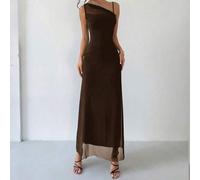 Damen elegantes, minimalistisches, schickes Mode-Alltagskleid, vielseitig tragbar für Musikfestivals, Urlaub, Mesh-Transparenz, asymmetrisch geraffte