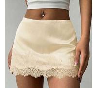 Damen elegenter Satinrock mit Spitzeneinsätzen und niedriger Taille, apricotfarben