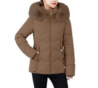 Damen ellensteyn Jacke Women's Winter Coats Quilted Puffer Jacket Slim Fit Warm Hooded Long Sleeve Outerwear with Pockets Warm Winter Coat Mantel Damen Rot (Coffee, XXXL)