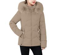 Damen ellensteyn Jacke Women's Winter Coats Quilted Puffer Jacket Slim Fit Warm Hooded Long Sleeve Outerwear with Pockets Warm Winter Coat Mantel Damen Rot (Khaki, XL)