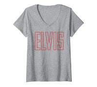 Damen Elvis Presley Official 68 Comeback Sign T-Shirt mit V-Ausschnitt, Grau Meliert, M