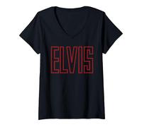 Damen Elvis Presley Official 68 Comeback Sign T-Shirt mit V-Ausschnitt, Schwarz, M