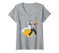 Damen Elvis Presley Official Music Note T-Shirt mit V-Ausschnitt, Grau Meliert, L