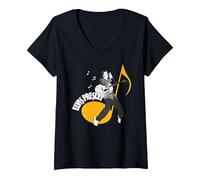 Damen Elvis Presley Official Music Note T-Shirt mit V-Ausschnitt, Schwarz, XXL