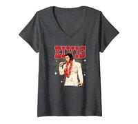 Damen Elvisly Yours Elvis Presley Aloha from Hawaii Show 1973 T-Shirt mit V-Ausschnitt, Anthrazit Meliert, XXL