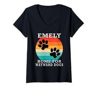 Damen Emely Home for Wayward Dogs Familienname T-Shirt mit V-Ausschnitt