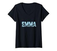 Damen Emma Sea Waves - Personalisierter Name Ocean Beach Art T-Shirt mit V-Ausschnitt