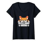 Damen Englische Bulldogge Mama süße Bulldogge Mama lustige Frauen T-Shirt mit V-Ausschnitt