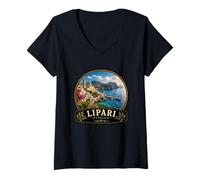 Damen Entdecken Sie die wunderschöne Küstenlandschaft von Lipari Italien T-Shirt mit V-Ausschnitt
