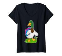 Damen Ente Wanderer Rucksack Wandern T-Shirt mit V-Ausschnitt