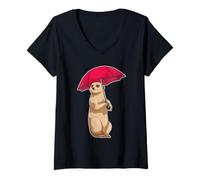 Damen Erdmännchen Regenschirm T-Shirt mit V-Ausschnitt