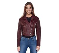 Damen Ernte Kurz Körper Gothic Top Burgund Schick Biker Echtlederjacke