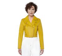 Damen Ernte Kurz Körper Gothic Top Gelb Schick Biker Echtlederjacke