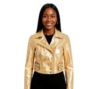 Damen Ernte Kurz Körper Gothic Top Gold Schick Biker Echtlederjacke