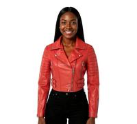 Damen Ernte Kurz Körper Gothic Top Rot Schick Biker Echtlederjacke
