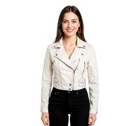 Damen Ernte Kurz Körper Gothic Top Weiß Schick Biker Echtlederjacke