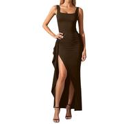 Damen Etuikleid Damen Elegantes Abendkleid Sexy Maxi Bodycon Langes Kleid Eckiger Ausschnitt Ärmellos Cocktail Partykleid Mit Hohem Schlitz Für Hochzeit Festliche Anlässe Kleid Chiffon Damen Langarm