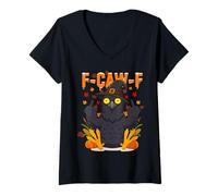 Damen F-CAW-F Krähe Erntedank Hexerei Rabe Erwachsener Humor T-Shirt mit V-Ausschnitt