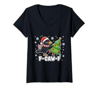 Damen F-CAW-F Rabe Weihnachten Lustig Schwarze Krähe Holiday T-Shirt mit V-Ausschnitt