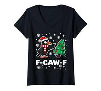 Damen F-CAW-F Rabe Weihnachten Lustig Schwarze Krähe Holiday T-Shirt mit V-Ausschnitt
