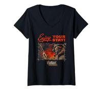 Damen Fallout Video Game Enjoy Your Stay New Vegas Barbed Wire T-Shirt mit V-Ausschnitt