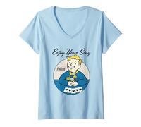 Damen Fallout Video Game Vault Boy Poker Enjoy Your Stay T-Shirt mit V-Ausschnitt