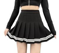 Damen Falten Minirock Vintage Patchwork Rock Schwarz Hohe Taille Kurzer Rock for Party Party Dating(M)