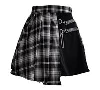 Damen-Faltenrock, Karierter Mini-Rock mit hoher Taille für Damen(XL)