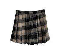 Damen Faltenrock Mini Rock Winter Vintage Rock Karierter Wolle mit Hoher Taille, Frauen Mädchen A-Linie Plaid Faltenröcke Mini Karierter Rock Tennis Tanz Kostüm (Brown, L)