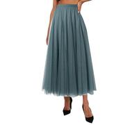 Damen-Faltenrock, Netzrock, Feenrock, mittellanger Langer Rock, Tanzrock (Navy, S)