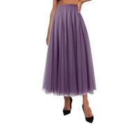 Damen-Faltenrock, Netzrock, Feenrock, mittellanger Langer Rock, Tanzrock (Purple, XL)