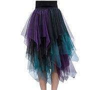 Damen Faltenrock Tüllrock Asymmetrisch Röcke Kurzer Skater Röcke Midirock Sommerrock Einheitsgröße Blau