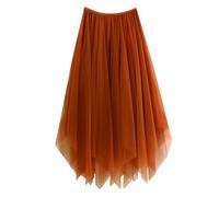 Damen Faltenrock Tüllrock Damen Lang Sommerrock Lagenrock A-Linie Asymmetrisch Röcke Tütü Midi-Swing-Rock Midirock Kurzer Skater Röcke Unregelmäßiges Netz Einheitsgröße