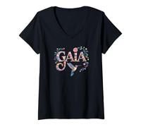 Damen Fantastischer Vorname Gaia Personalisiertes Mädchentreffen Geburtstag T-Shirt mit V-Ausschnitt