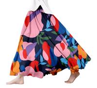 Damen Farbverlauf Midirock Elastischer Bund Rock Baumwolle Leinen Maxirock Bunte Lange Röcke Großer Rock Aus Elegant Boho Vintage Sommerrock Swing Strandrock