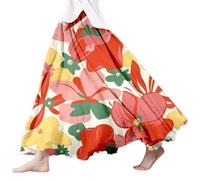 Damen Farbverlauf Midirock Elastischer Bund Rock Baumwolle Leinen Maxirock Bunte Lange Röcke Großer Rock Aus Elegant Boho Vintage Sommerrock Swing Strandrock
