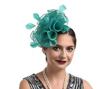 Damen Fascinators Hut Stirnband und Einer Gegabelten Clip Blume Mesh Organza Gittergewebe Stirnband Schwarz Hochzeit Cocktail Tea Party Hut Kopfbedeckung Für Damen Mädchen (Green, One Size)