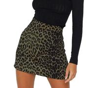 Damen Faux Wildleder Wickelminirock Tierischer Maserungsdruck Sexy Hoch Tailliert Reißverschluss A-Linie Kurze Röcke (L,Dunkelgrüner Leopard)