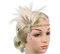 Damen Feder Kopfstücke 1 Stück Kopfschmuck Feder Stirnband Schwarz Strass Perlen Pailletten Haarband Vintage(Color2)