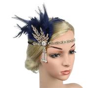 Damen Feder Kopfstücke 1 Stück Kopfschmuck Feder Stirnband Schwarz Strass Perlen Pailletten Haarband Vintage(Color4)