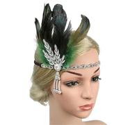 Damen Feder Kopfstücke 1 Stück Kopfschmuck Feder Stirnband Schwarz Strass Perlen Pailletten Haarband Vintage(Color6)