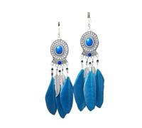 Damen-Feder-Ohrringe - böhmische Feder-Ohrringe für Frauen, Vintage-Stil, Ethno-Stil, lange eingelegte Perlen, Blatt-Quasten-Ohrring, trendiger Schmuck für Geschenke für Freundinnen, Marineblau