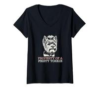 Damen Feisty Yorkie Property Guard Hund Yorkshire Terrier T-Shirt mit V-Ausschnitt