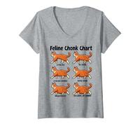 Damen Feline Chonk Chart Lustige Dicke Katze T-Shirt mit V-Ausschnitt