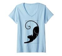 Damen Fibonacci-Katze mit Aufdruck „Der Goldene Schnitt“ T-Shirt mit V-Ausschnitt