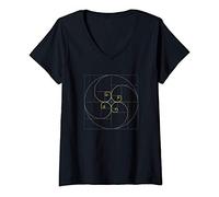 Damen Fibonacci Spirale Goldener Schnitt Geometrie Architektur Phi T-Shirt mit V-Ausschnitt