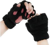 Damen Fingerlos Handschuhe Winter Katze Claw Bear Pfote Plüsch Fäustlinge Niedliche Cartoon Halbfinger Handschuhe Warme Fausthandschuh Outdoor Dicke Handwärmer