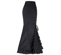 Damen Fischschwanz Rock Vintage Lang Rüschen Meerjungfrau Rock,Damen Sommer Rock Rüschen Bodycon Bleistiftrock Elegant Midi Rock,Frauen Punk Style Rock Vintage Lange Figurbetontes Fishtail Rock